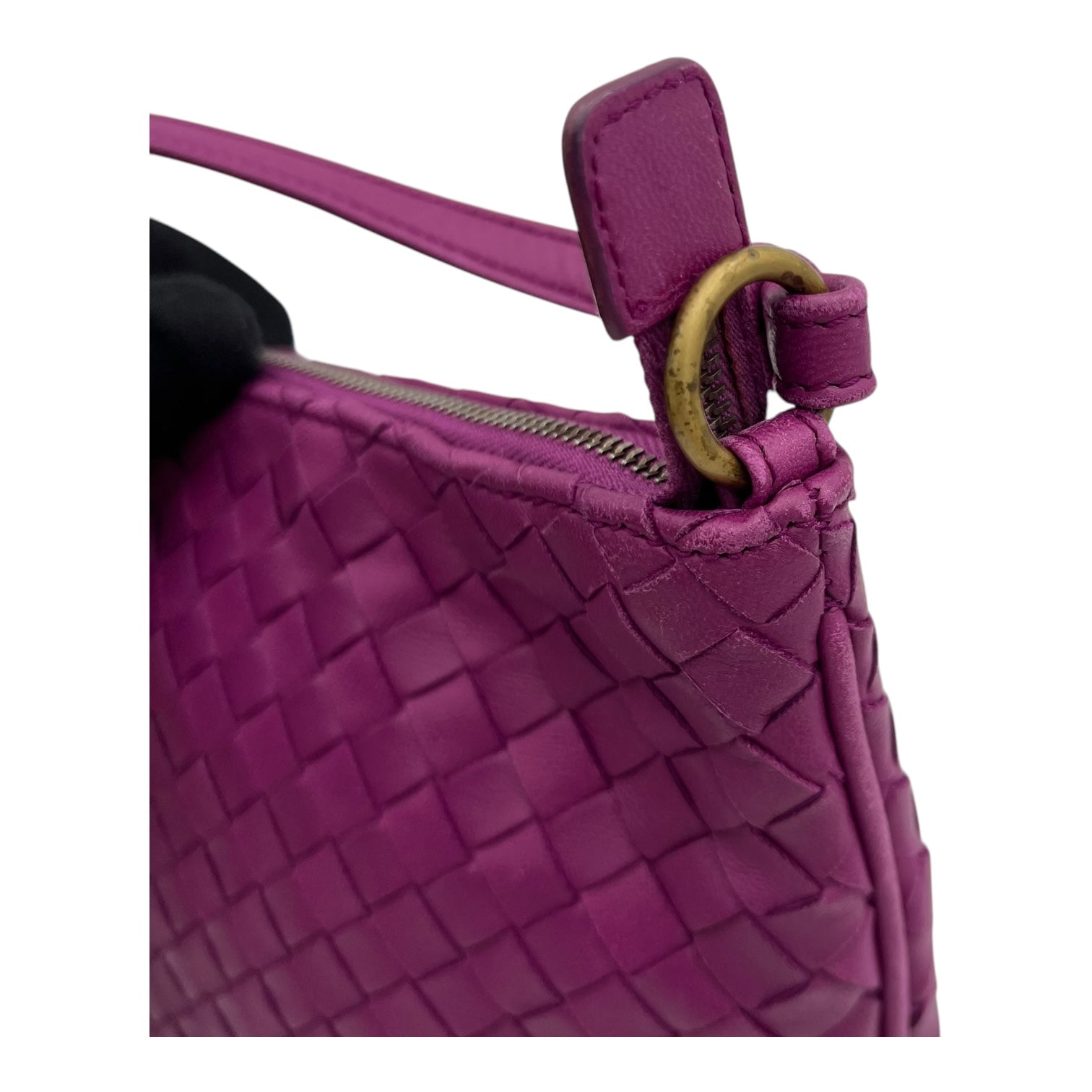 Bottega Veneta Intrecciato Purple Shoulder Bag in Lambskin, Gold hardware_9