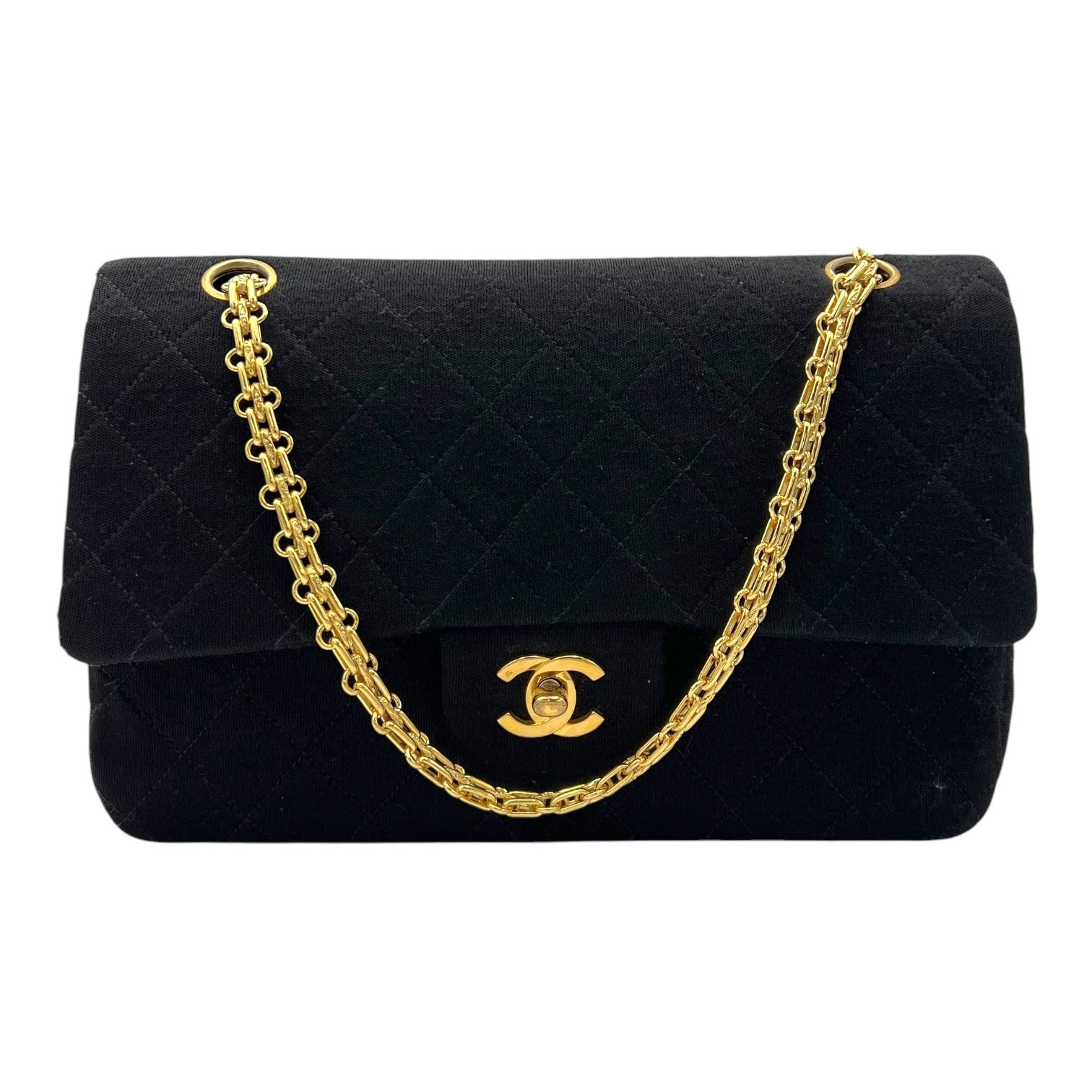 Chanel Classic Shoulder Bag Black in Jersey, Gold hardware_2