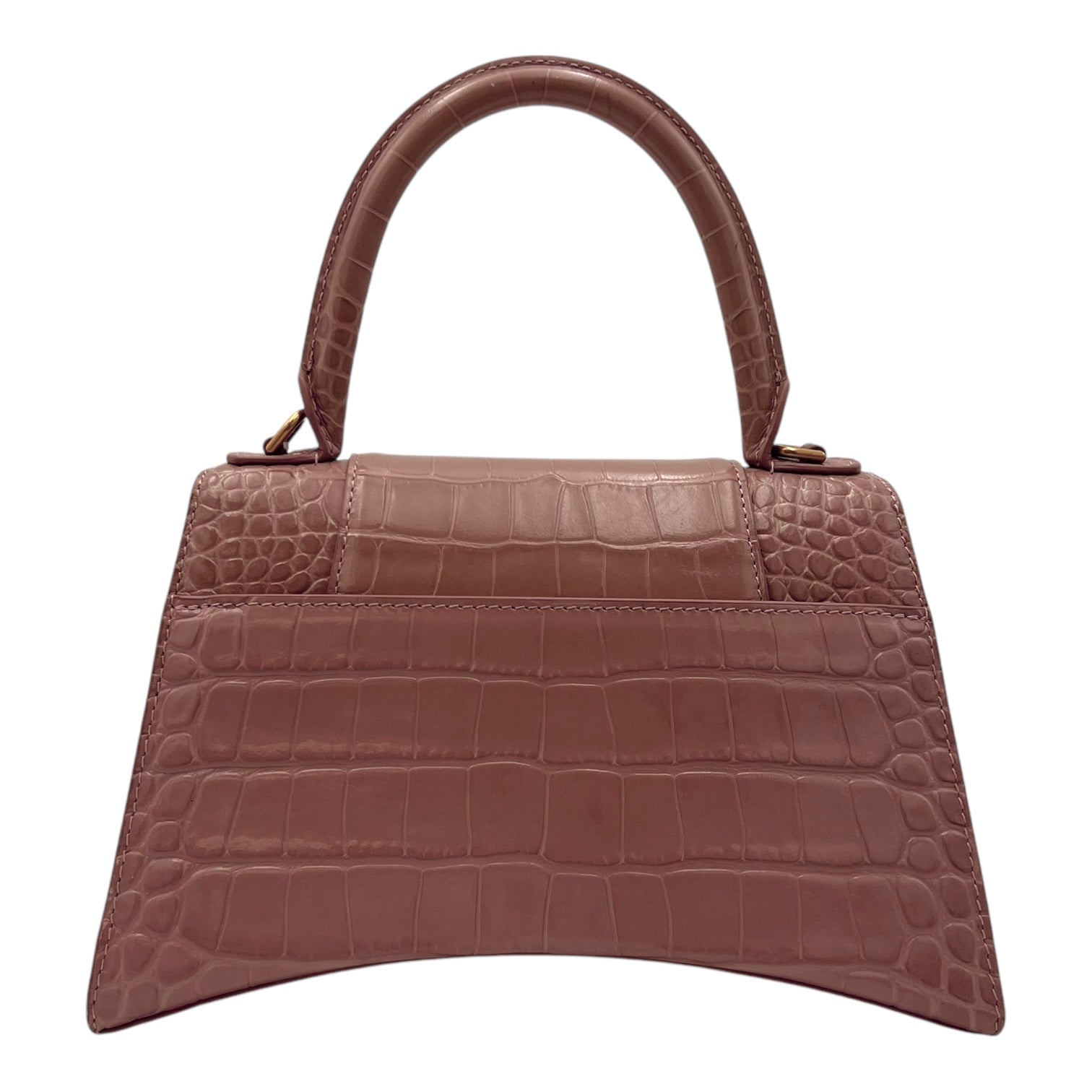 Balenciaga Hourglass Top Handle Bag Beige in Crocodile Embossed Calfskin, Silver hardware_2
