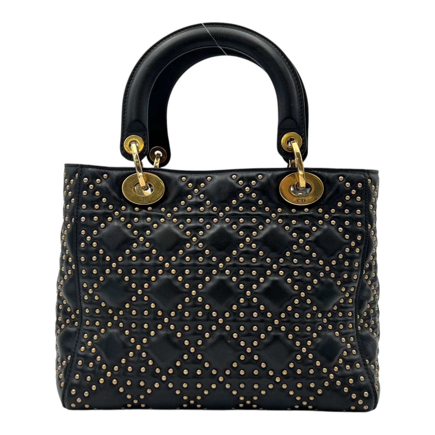 Christian Dior Lady Dior Top Handle Bag Black in Calfskin, Gold hardware_2