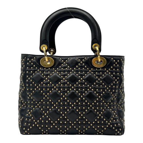 Christian Dior Lady Dior Top Handle Bag Black in Calfskin, Gold hardware_2