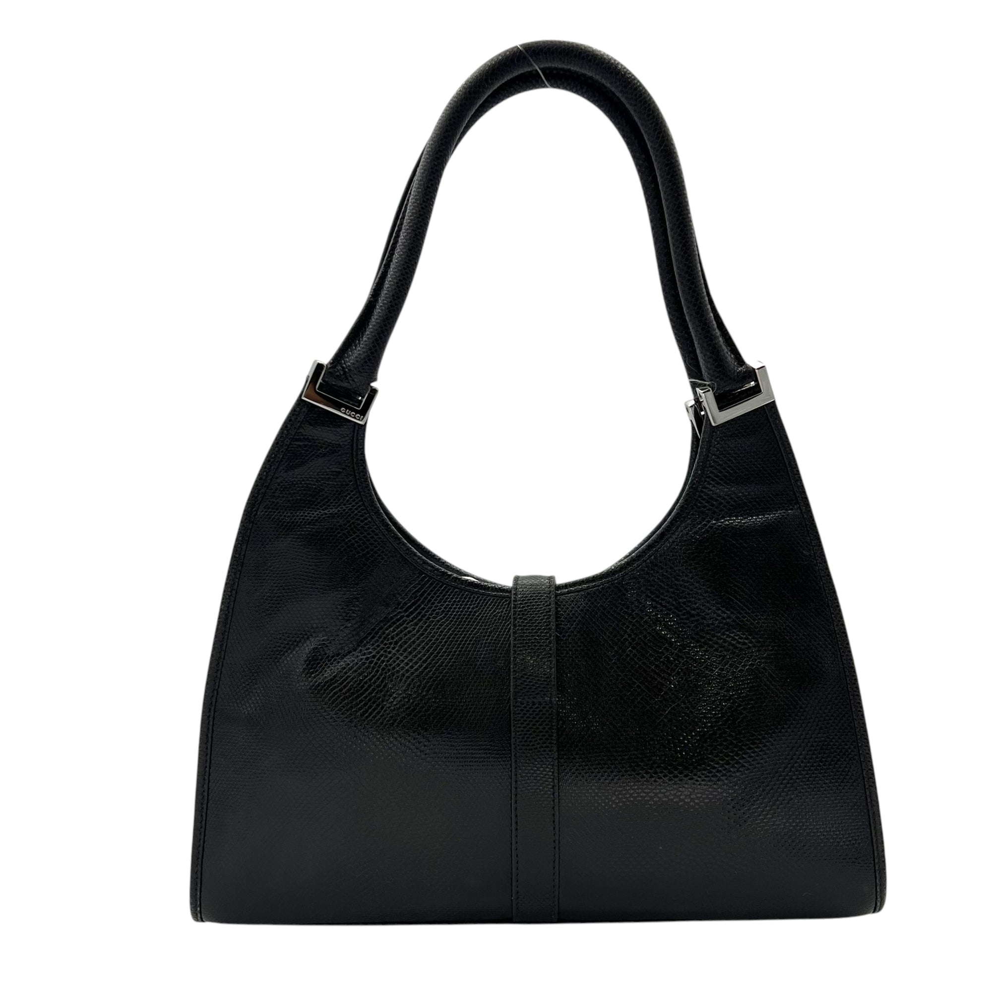 Gucci Jackie 1961 Shoulder Bag Black in Python Embossed Calfskin, Silver hardware_2