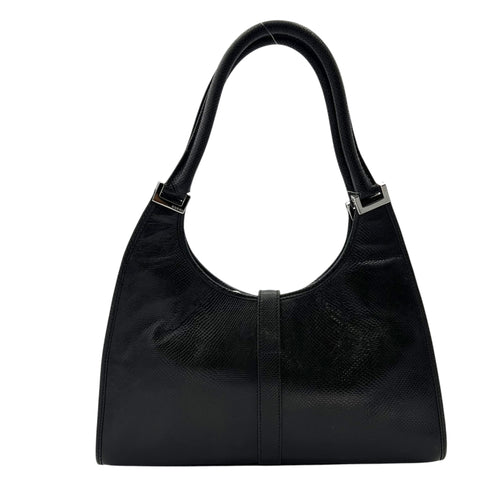 Gucci Jackie 1961 Shoulder Bag Black in Python Embossed Calfskin, Silver hardware_2