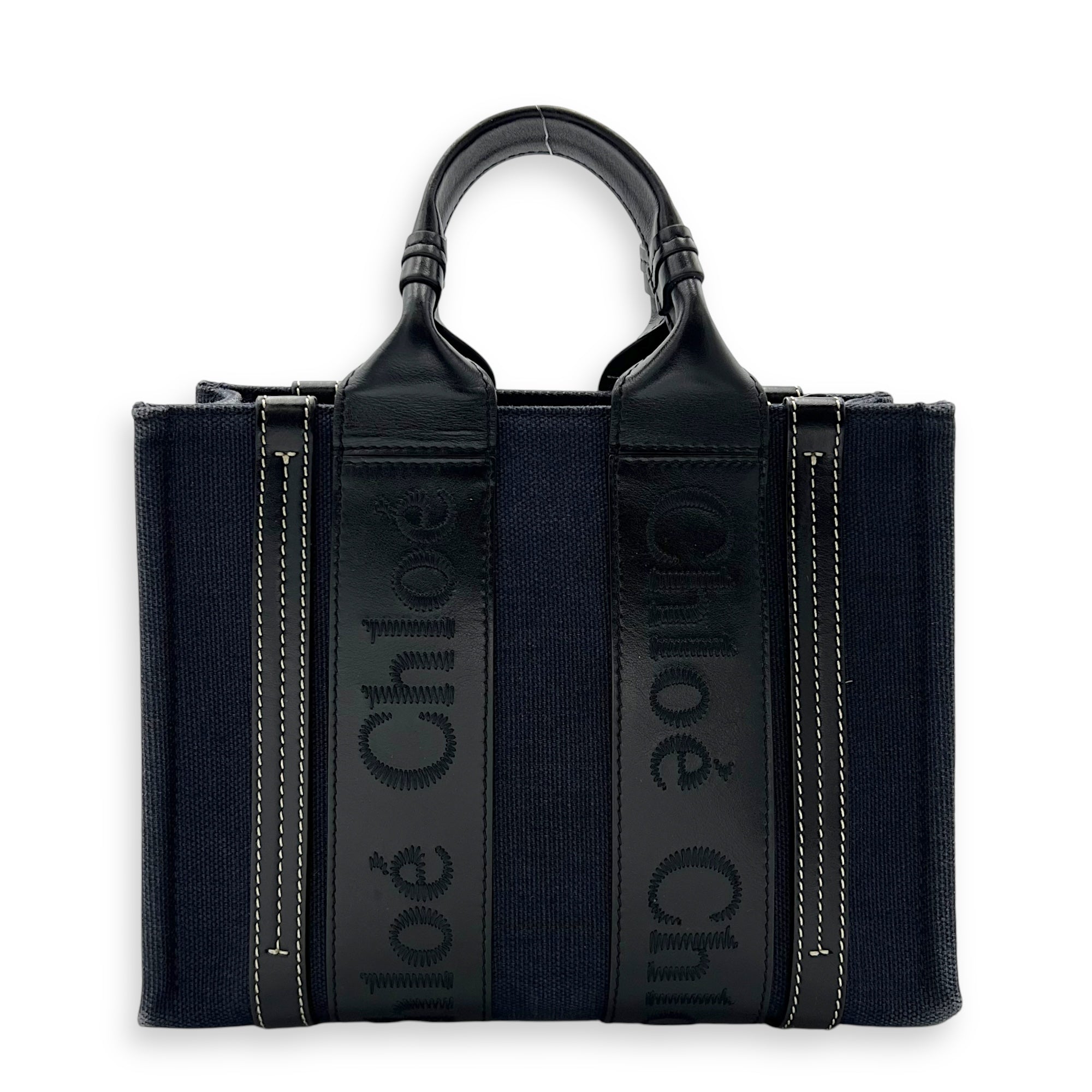Chloé Woody Tote Bag Blue in Denim, Gold hardware_2