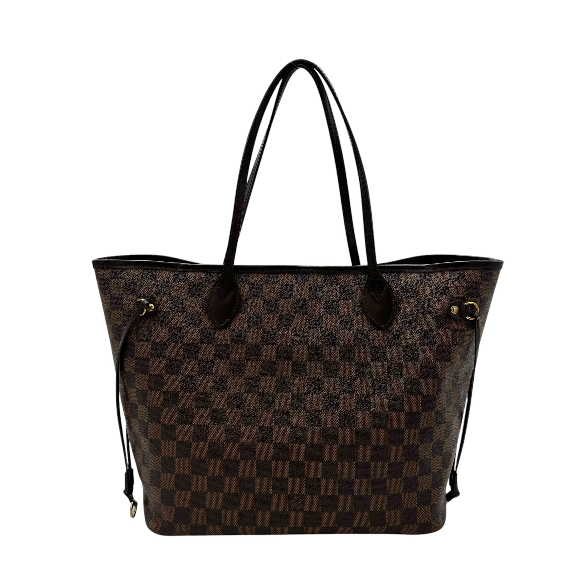 Louis Vuitton Neverfull Tote Bag MM Ebene with Pouch in Coated Canvas, Gold hardware_2
