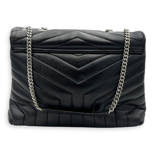 Saint Laurent Loulou Shoulder Bag Small Black in Calfskin, Silver hardware_2
