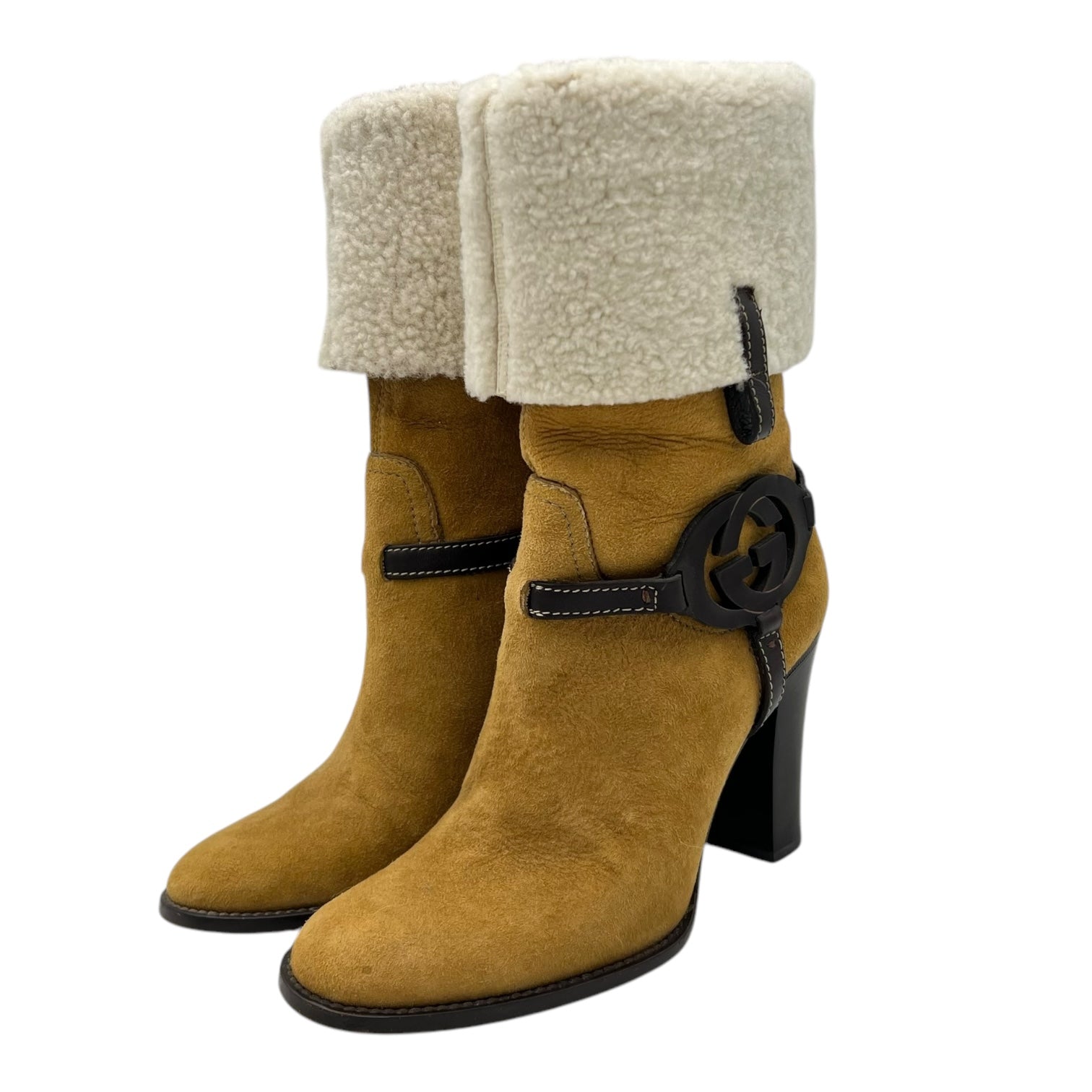 Gucci GG logo suede and shearling boots Boots EU 36.5 Brown in Suede Leather_2