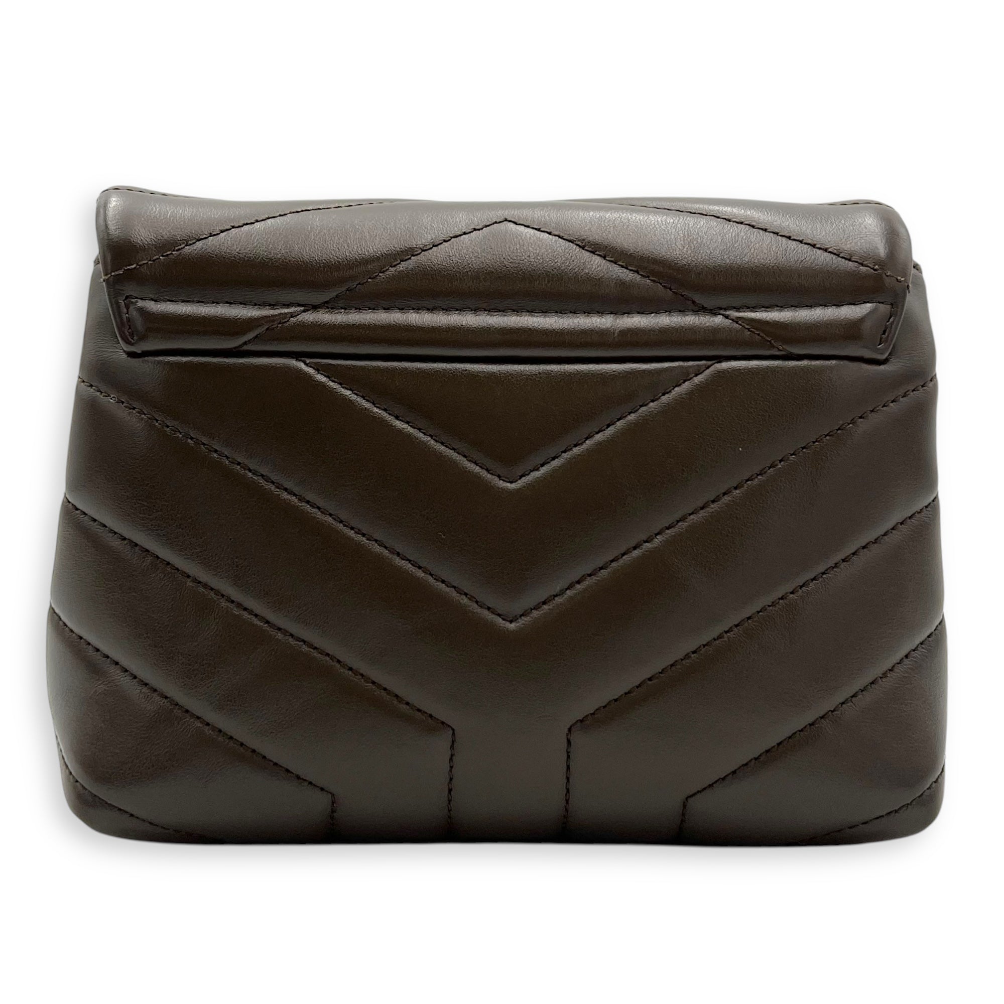 Saint Laurent Loulou Crossbody Bag Toy Brown in Calfskin, Silver hardware_2