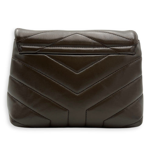 Saint Laurent Loulou Crossbody Bag Toy Brown in Calfskin, Silver hardware_2