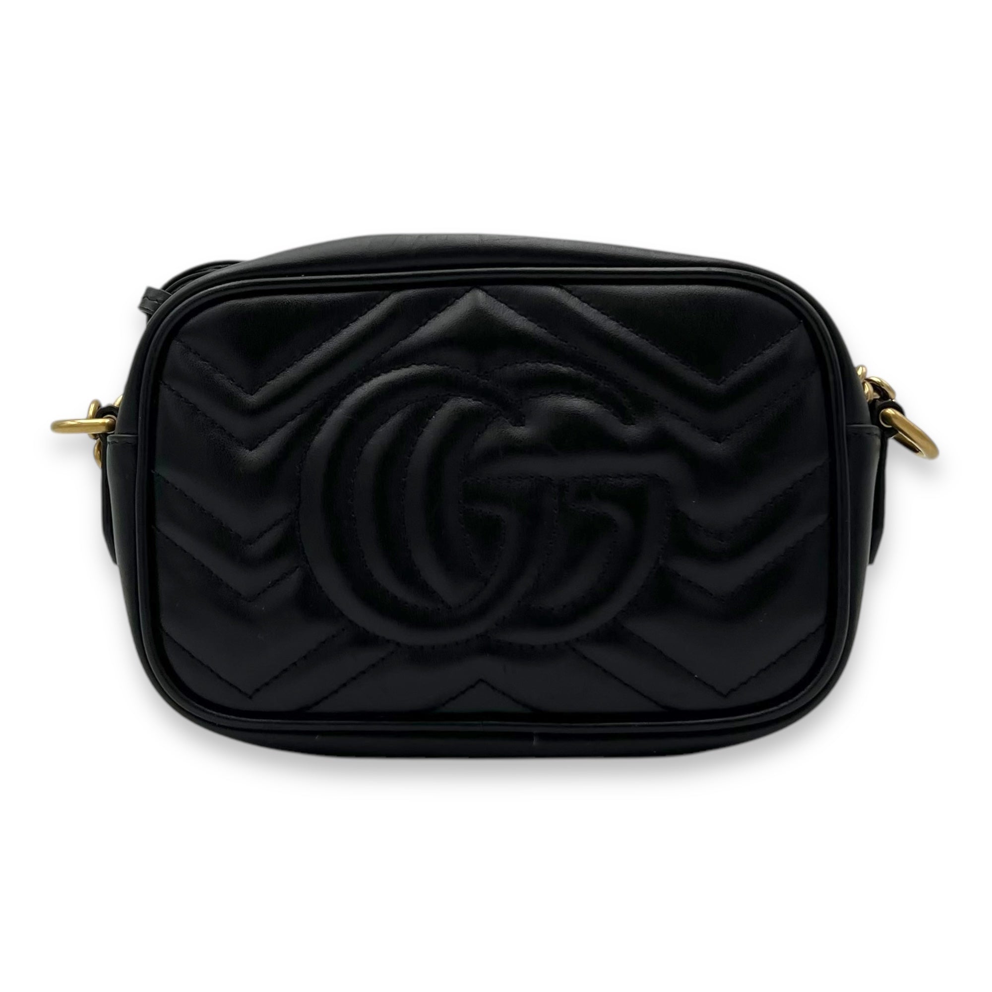 Gucci GG Marmont Crossbody Bag Small Black in Calfskin, Gold hardware_2