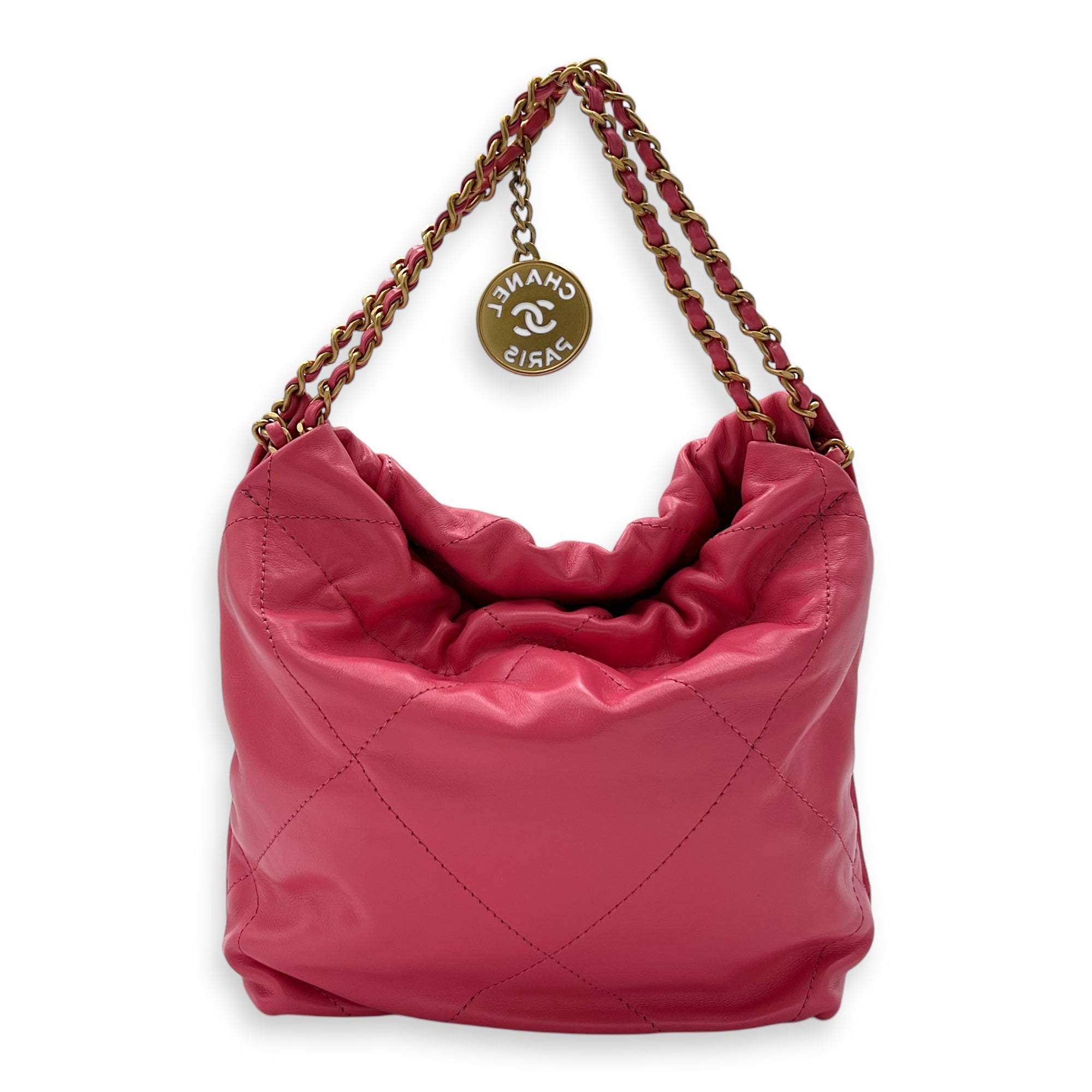 Chanel 22 Tote Crossbody Bag Mini Pink in Calfskin, Gold hardware_2