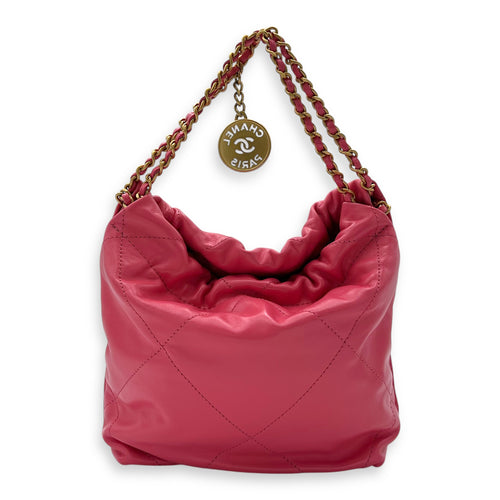 Chanel 22 Tote Crossbody Bag Mini Pink in Calfskin, Gold hardware_2