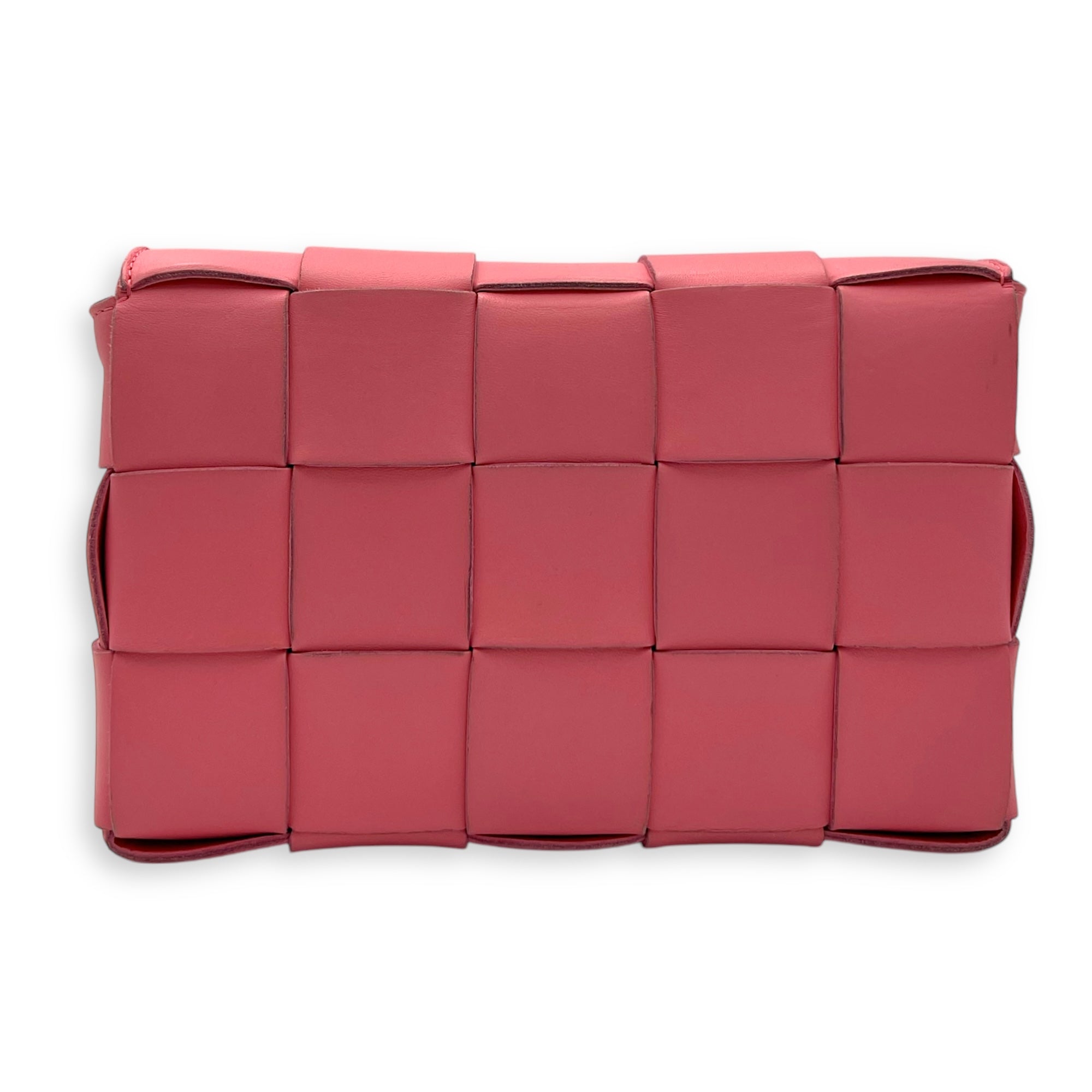 Bottega Veneta Cassette Crossbody Bag Pink in Calfskin, Silver hardware_2