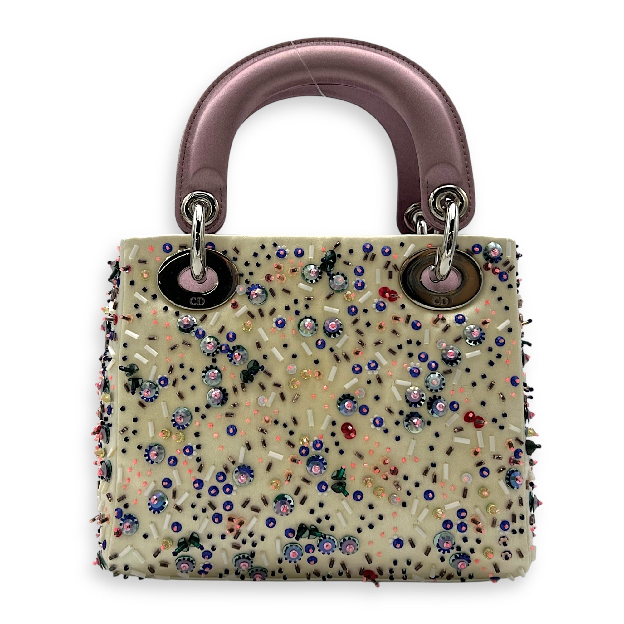 Christian Dior Lady Dior Mini Multi-colour Top Handle Bag in Satin, Silver hardware_2