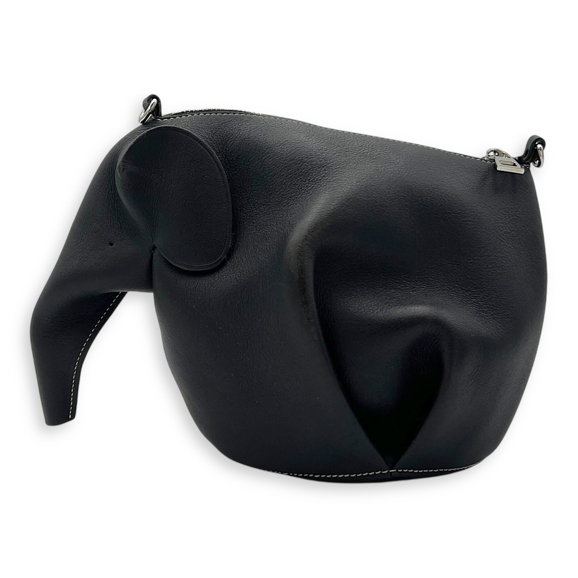 Loewe Elephant Crossbody Bag Black in Calfskin, Silver hardware_2