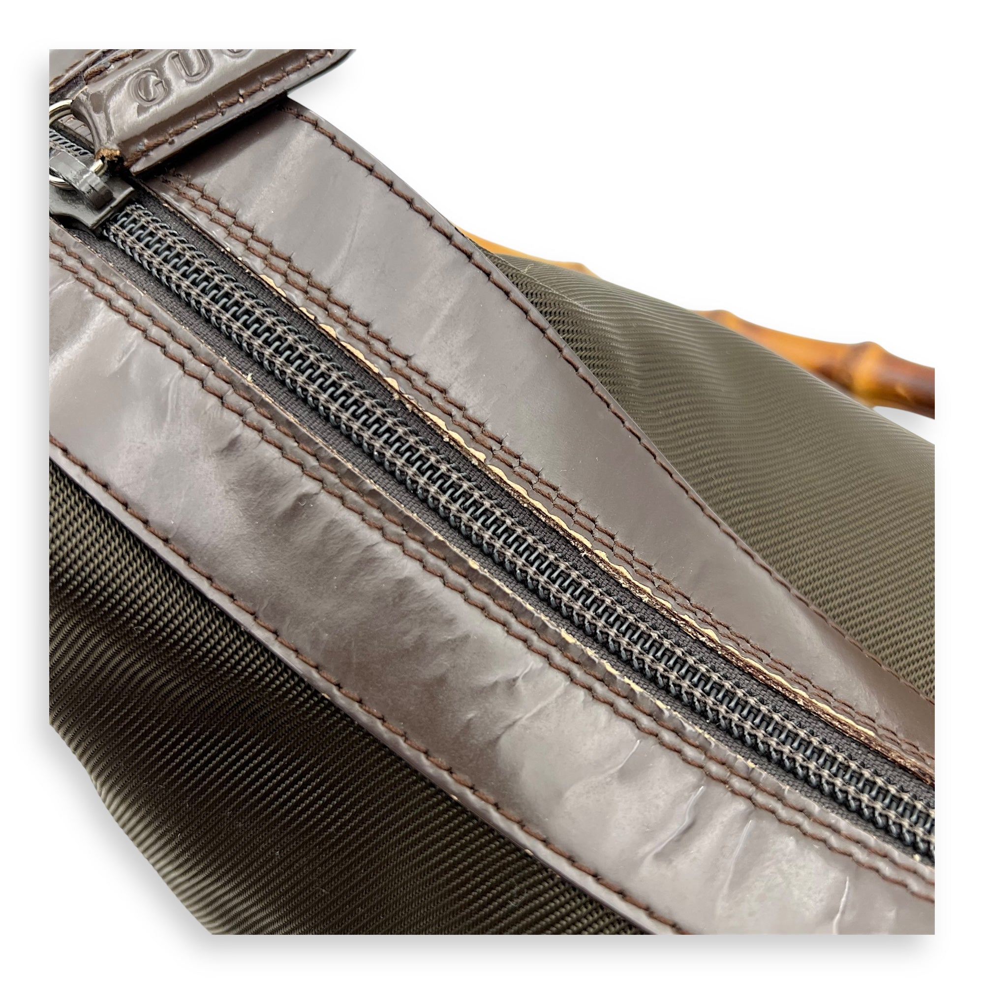 Gucci Bamboo Shoulder Bag Brown in Canvas, Silver hardware_8