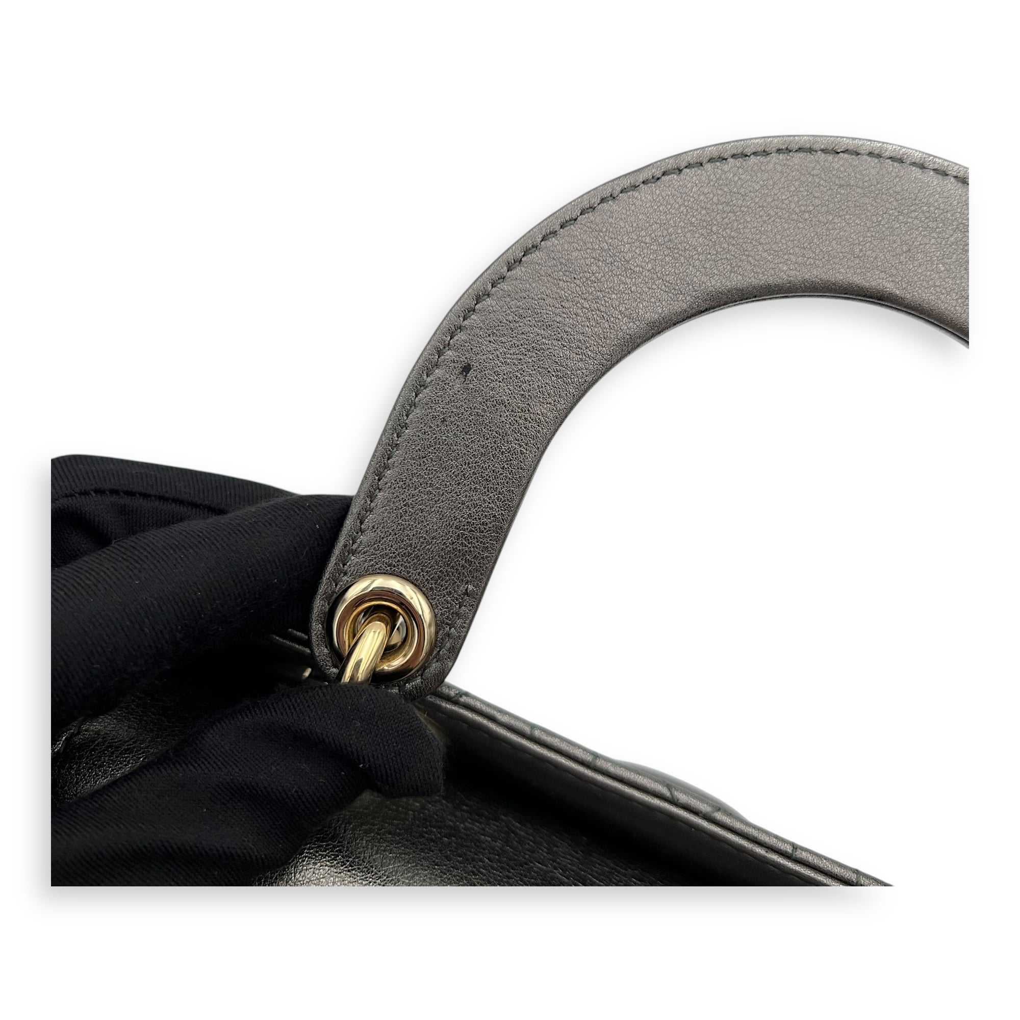 Christian Dior Lady Dior Small Grey Top Handle Bag in Calfskin, Gold hardware_8