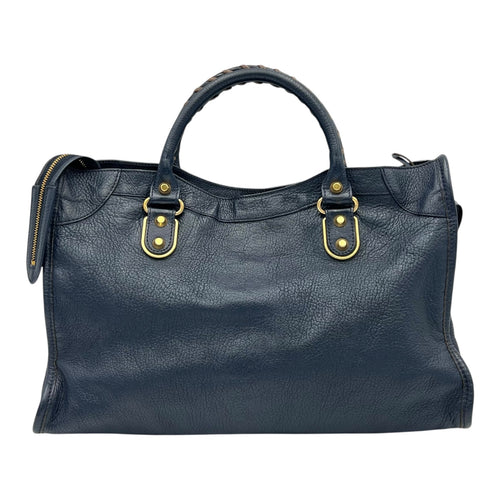 Balenciaga City Top Handle Bag Blue in Distressed Leather, Gold hardware_2