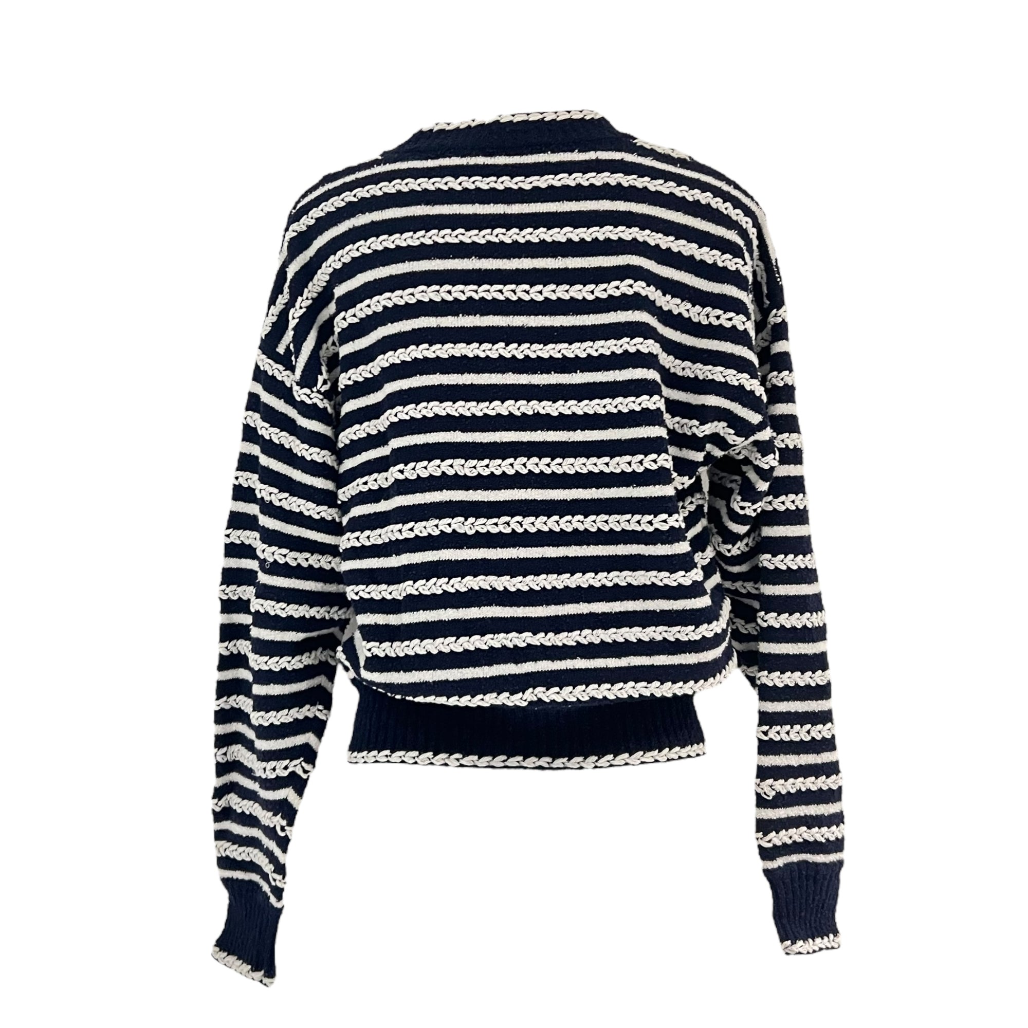 Chanel Navy and White Stripes Cardigan Ready-To-Wear FR34 Blue in Others, Silver hardware_2