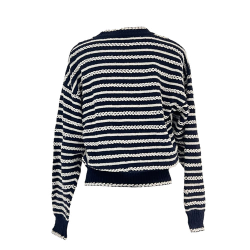 Chanel Navy and White Stripes Cardigan Ready-To-Wear FR34 Blue in Others, Silver hardware_2
