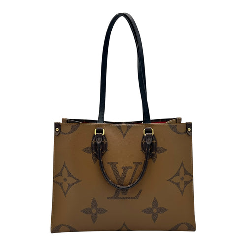 Louis Vuitton OnTheGo Top Handle Bag Brown in Coated Canvas, Gold hardware_2