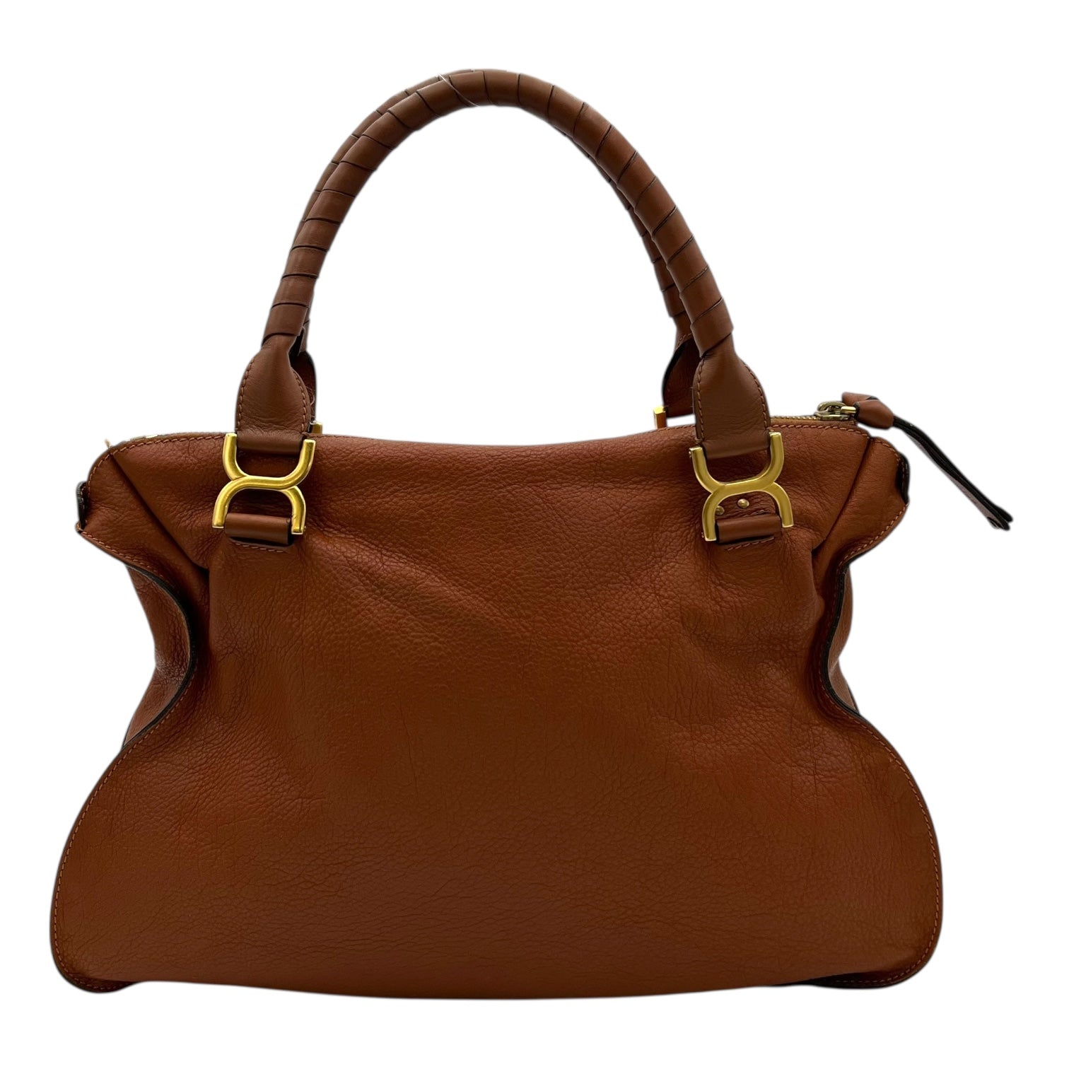 Chloé Marcie Large Brown Top Handle Bag in Calfskin, Gold hardware_2