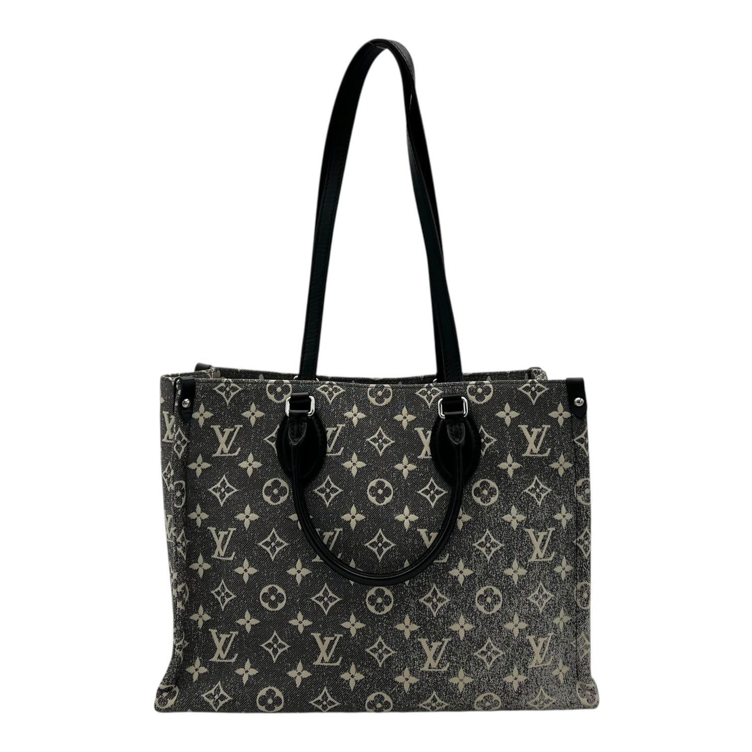 Louis Vuitton OnTheGo Top Handle Bag Black in Denim, Silver hardware_2