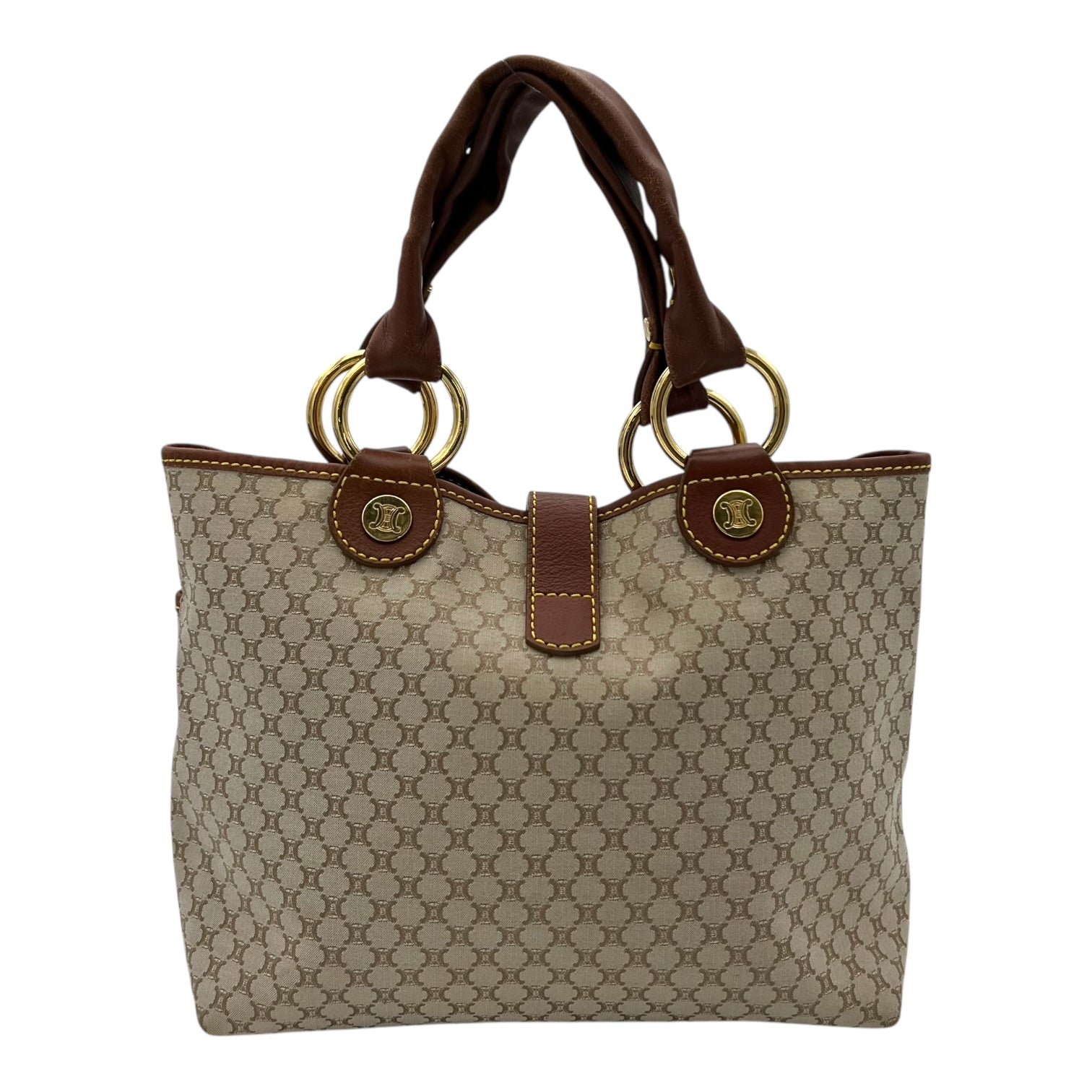 Celine Macadam Shoulder Bag White in Coated Canvas, Gold hardware_2