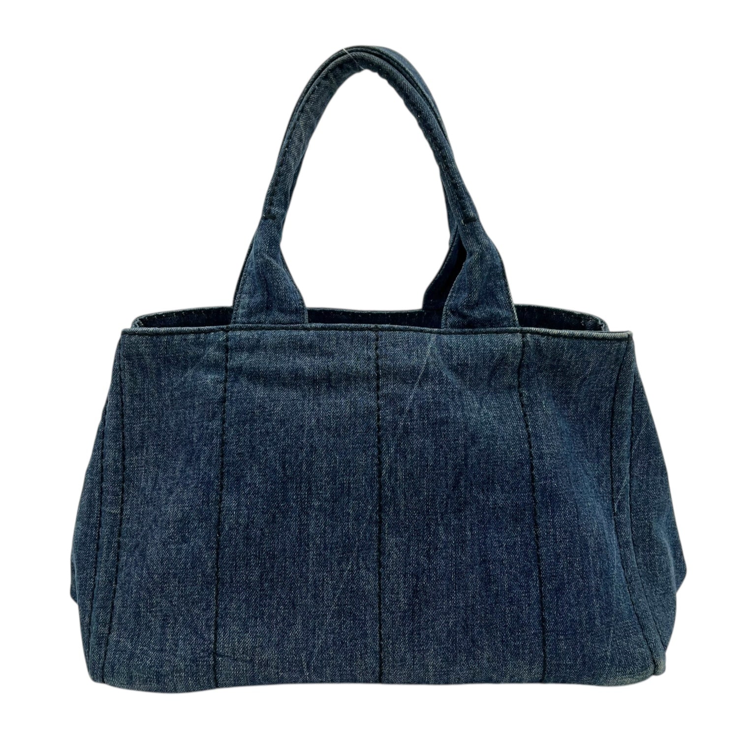 Prada Canapa Top Handle Bag Blue in Denim, Gold hardware_2