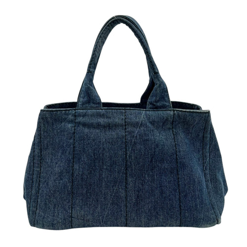 Prada Canapa Top Handle Bag Blue in Denim, Gold hardware_2