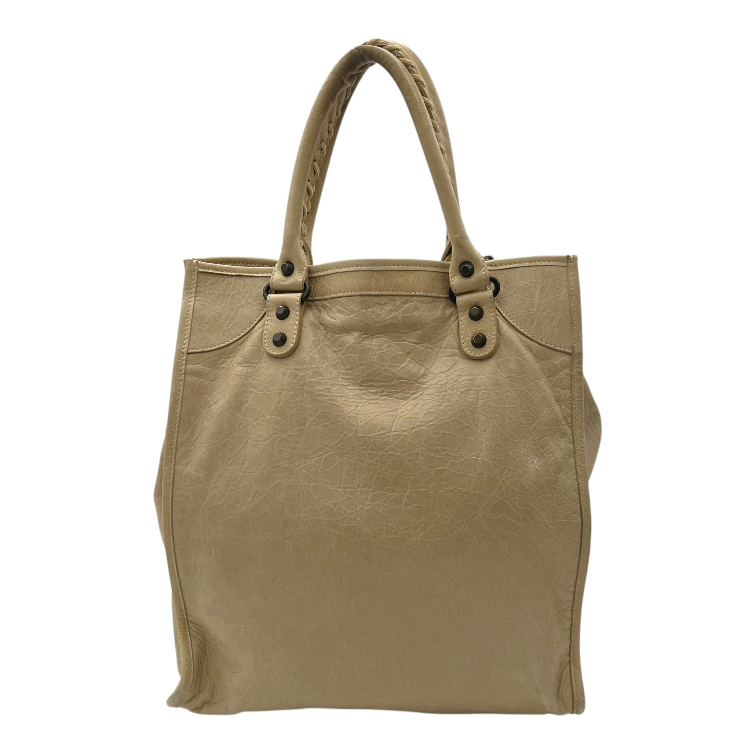 Balenciaga Shopper Beige Tote Bag in Distressed Leather, Gunmetal hardware_2