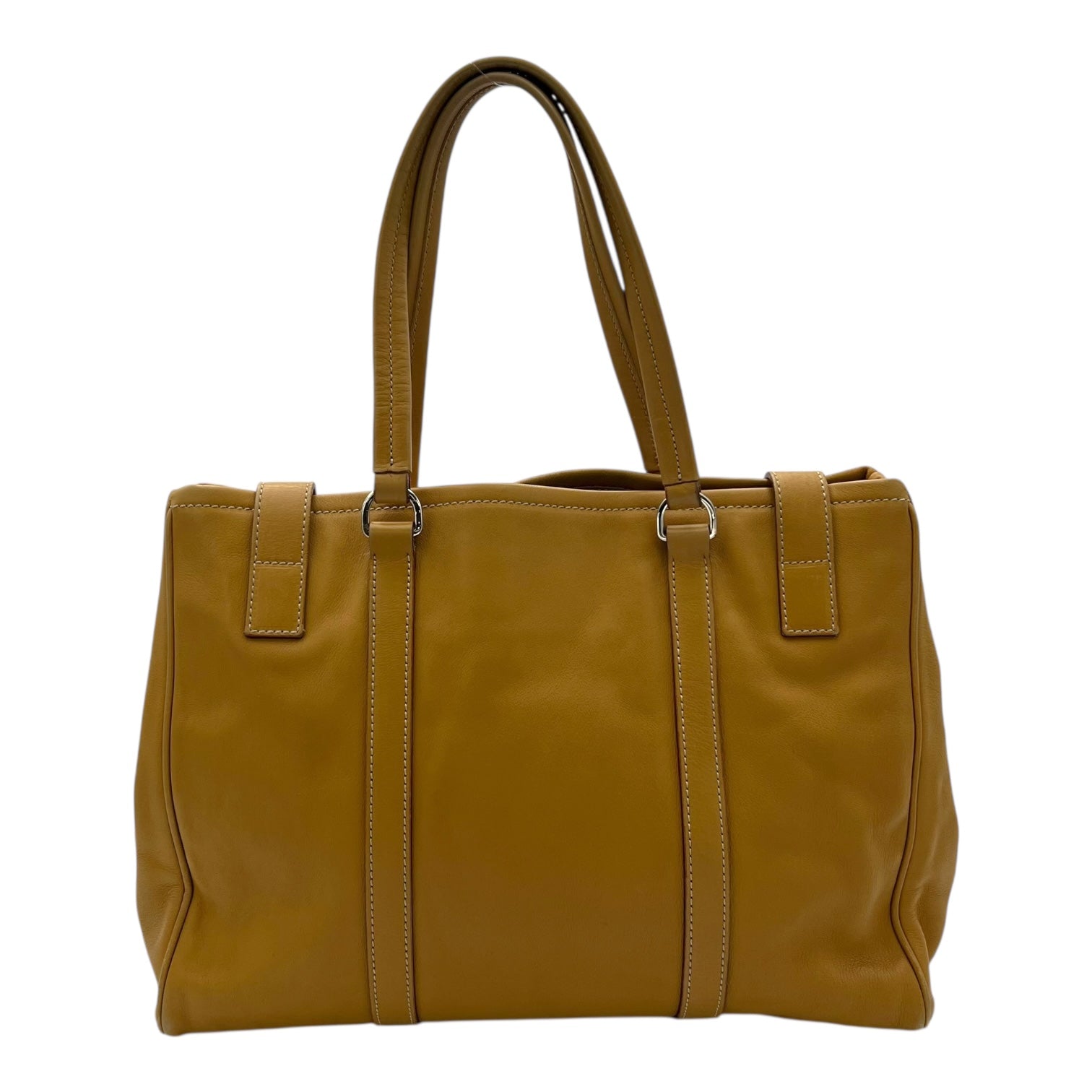 Prada Logo Shoulder Bag Yellow in Calfskin, Silver hardware_2