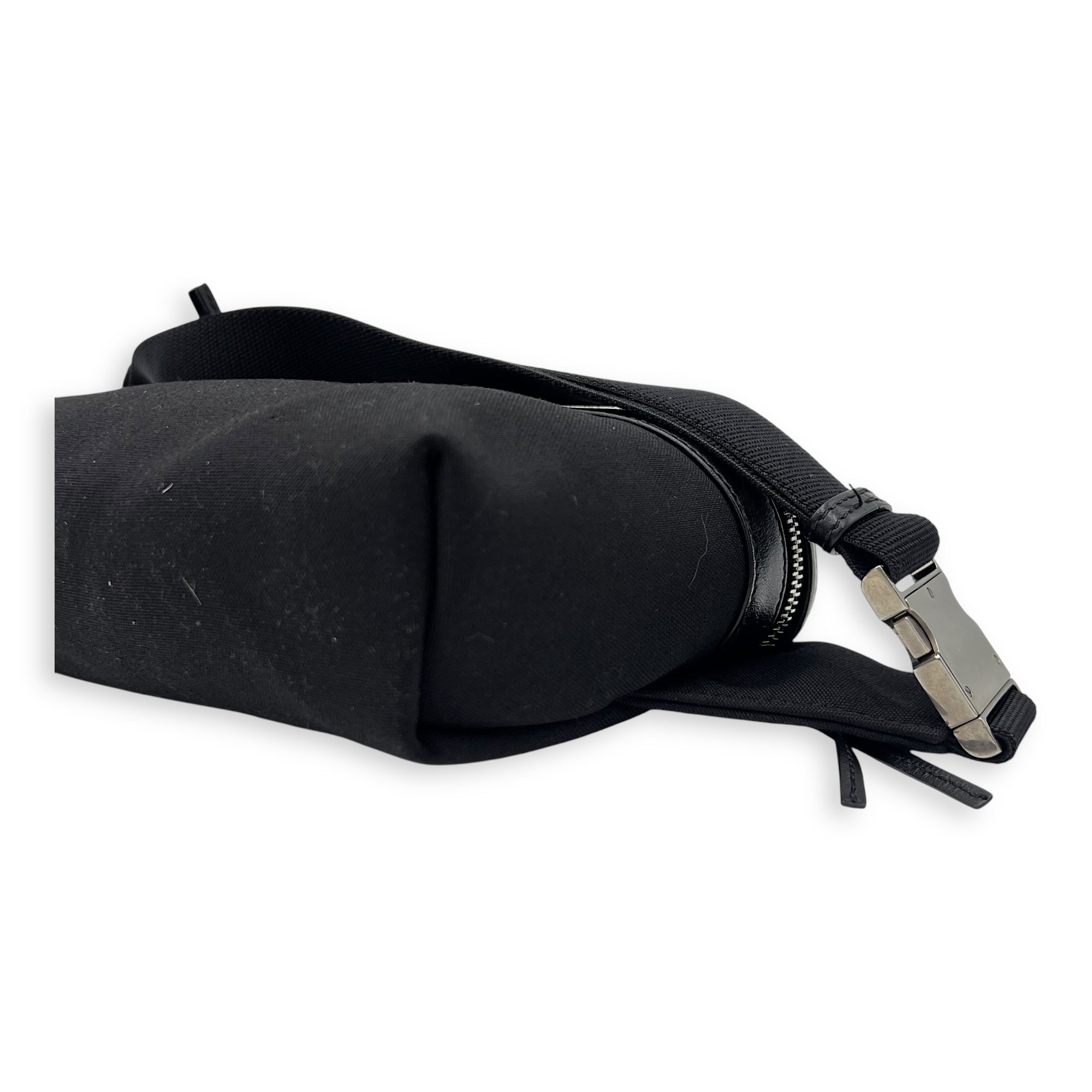 Saint Laurent City Belt Bag Black in Canvas, Silver hardware_8