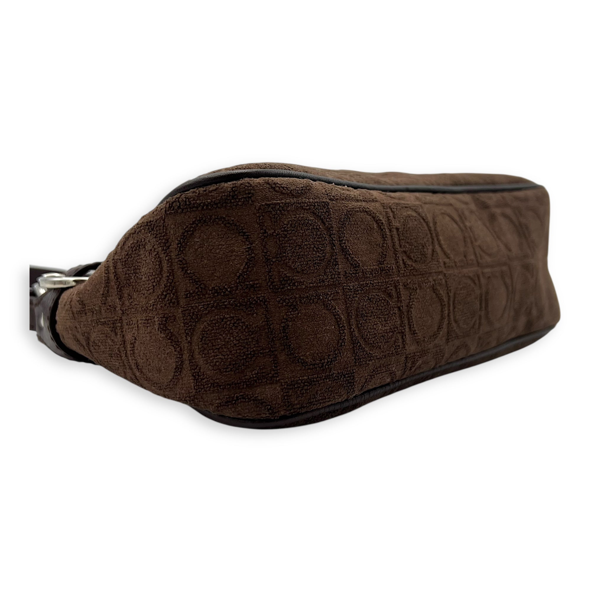 Salvatore Ferragamo Gancini Brown Shoulder Bag in Fabric, Silver hardware_9