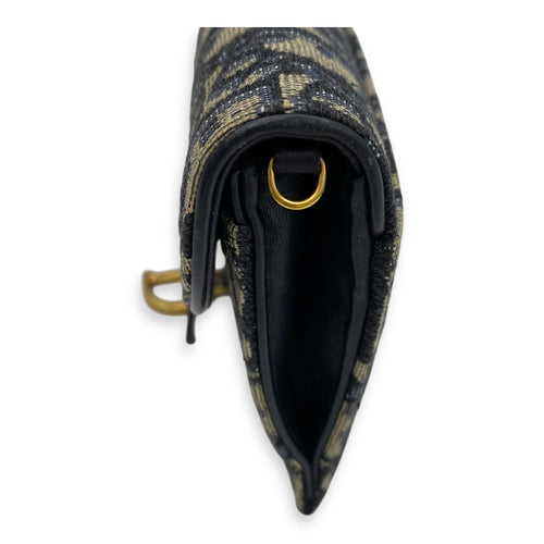 Christian Dior Saddle Wallet On Chain Blue in Jacquard, Gold hardware_10