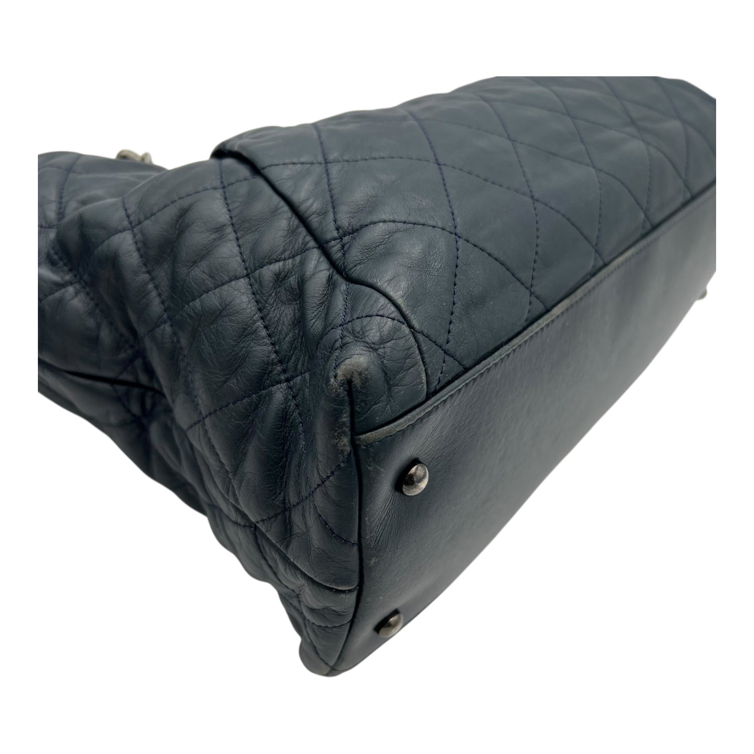 Chanel CC Shoulder Bag Blue in Calfskin, Ruthenium hardware_16