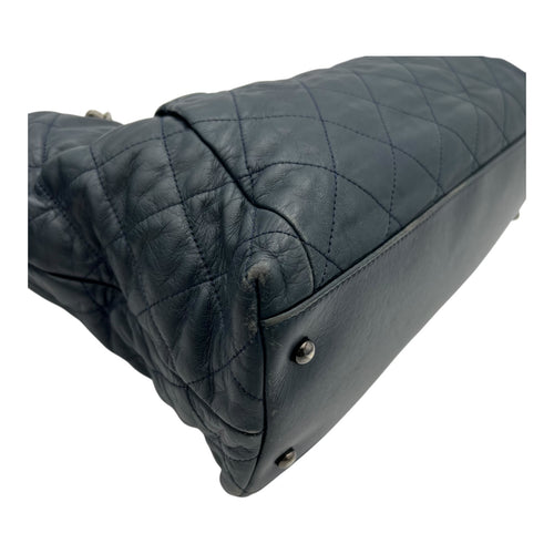 Chanel CC Shoulder Bag Blue in Calfskin, Ruthenium hardware_16