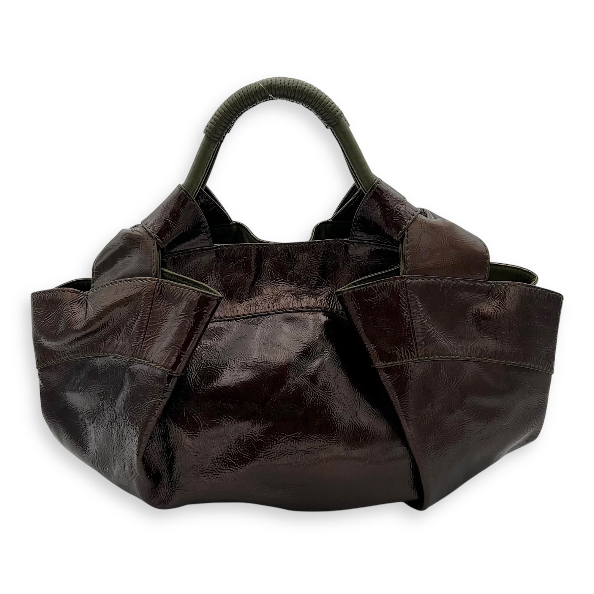 Loewe Aire Top Handle Bag Brown in Distressed Leather, Silver hardware_2