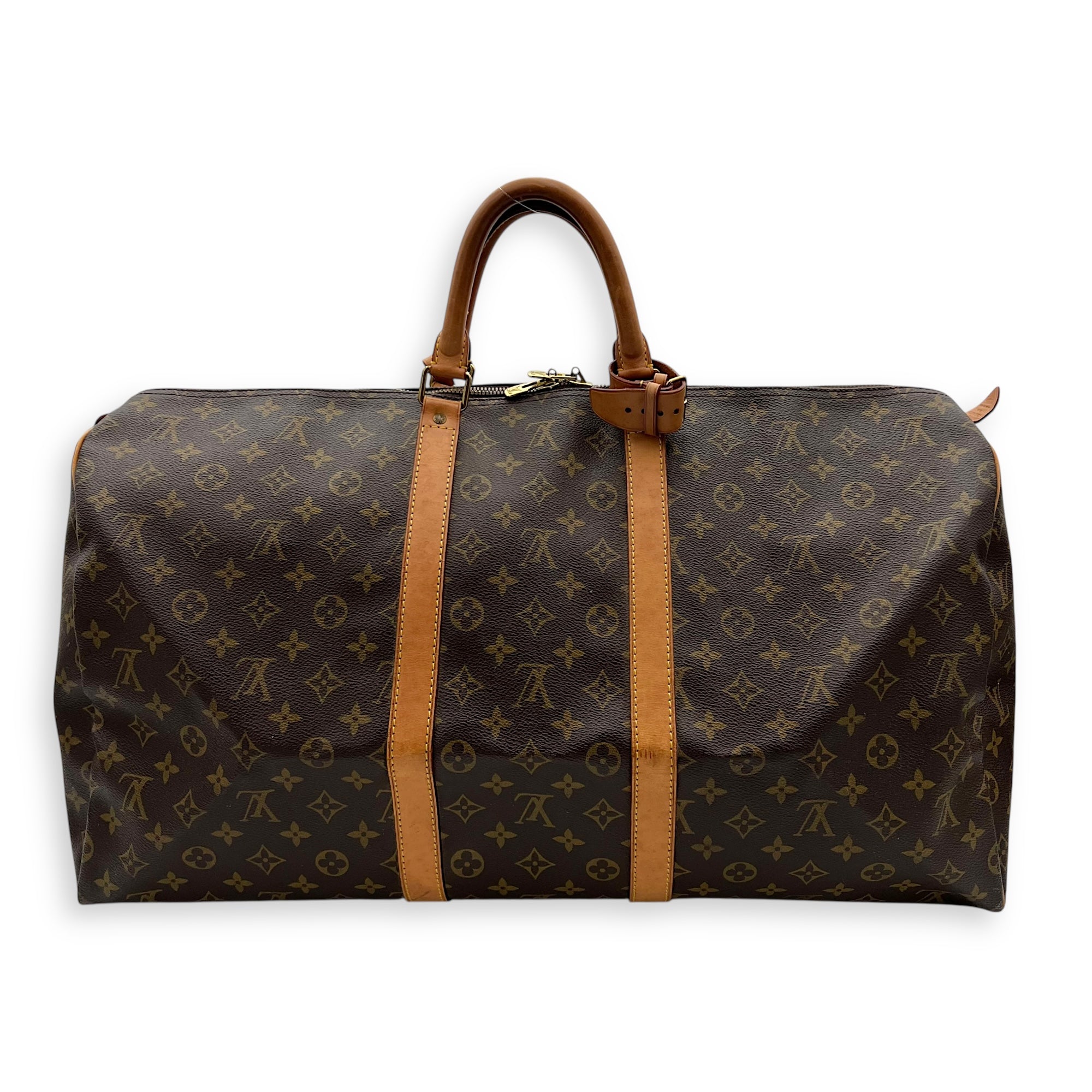 Louis Vuitton Keepall Top Handle Bag 55 Brown in Monogram Coated Canvas, Gold hardware_2