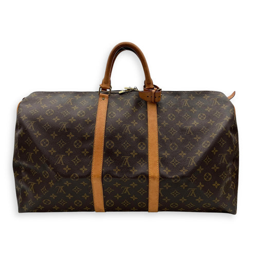 Louis Vuitton Keepall Top Handle Bag 55 Brown in Monogram Coated Canvas, Gold hardware_2