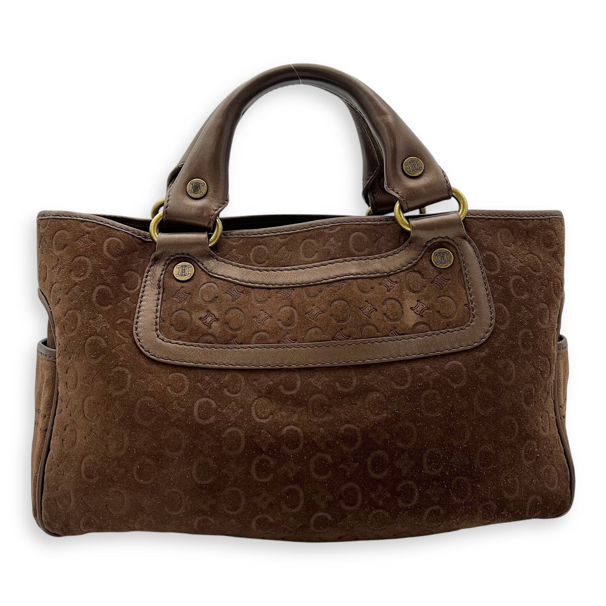 Celine Boogie Top Handle Bag Brown in Suede Leather, Gold hardware_2