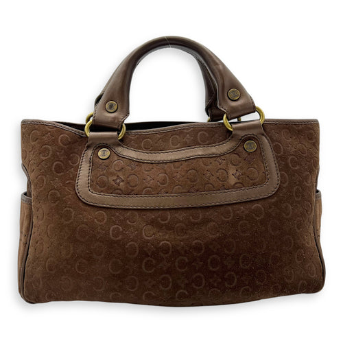 Celine Boogie Top Handle Bag Brown in Suede Leather, Gold hardware_2