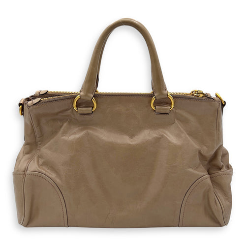 Prada Logo Top Handle Bag Beige in Calfskin, Gold hardware_2