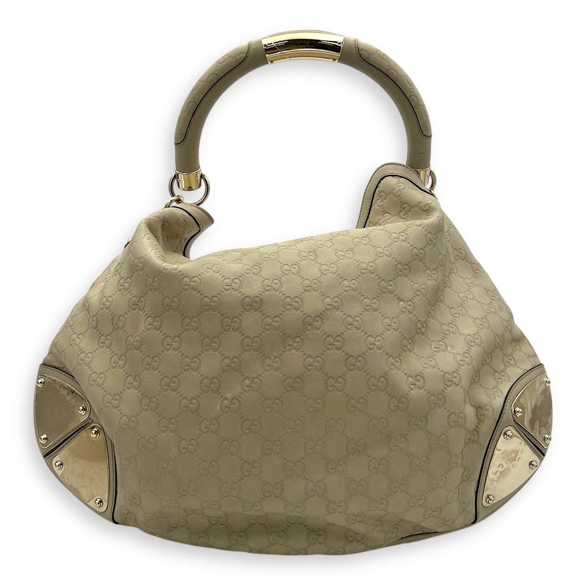 Gucci Babouska Indy White Top Handle Bag in Guccissima Leather, Gold hardware_2
