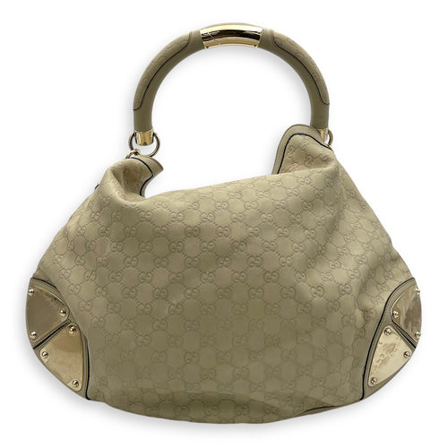 Gucci Babouska Indy White Top Handle Bag in Guccissima Leather, Gold hardware_2