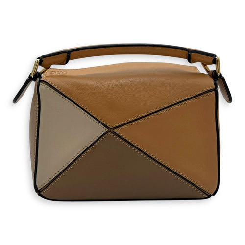 Loewe Puzzle Top Handle Bag Mini Brown in Calfskin, Gold hardware_2