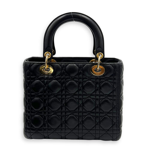Christian Dior Lady Dior Top Handle Bag Black in Lambskin, Gold hardware_2