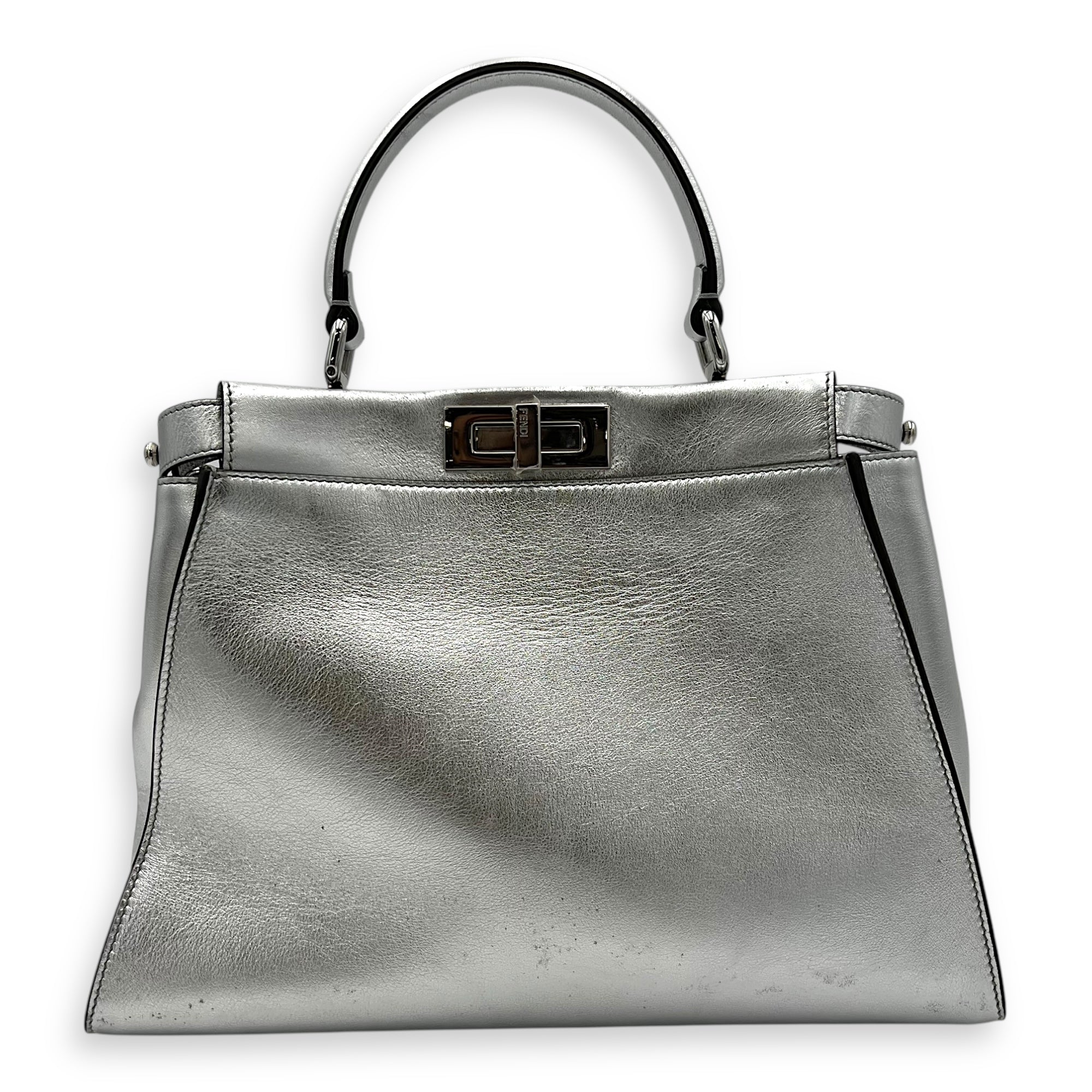 Fendi Peekaboo Top Handle Bag Silver in Calfskin, Silver hardware_2