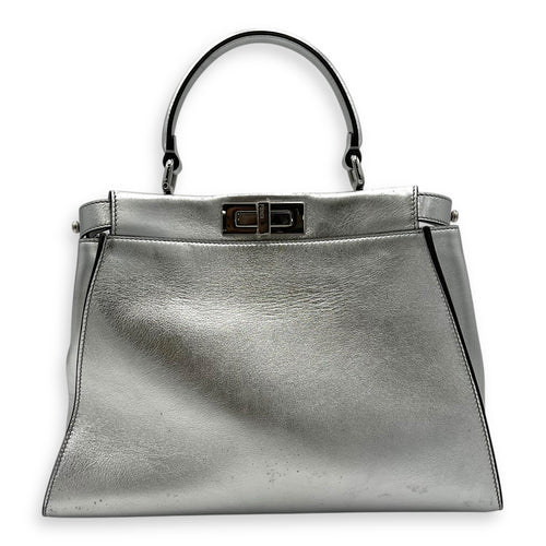 Fendi Peekaboo Top Handle Bag Silver in Calfskin, Silver hardware_2