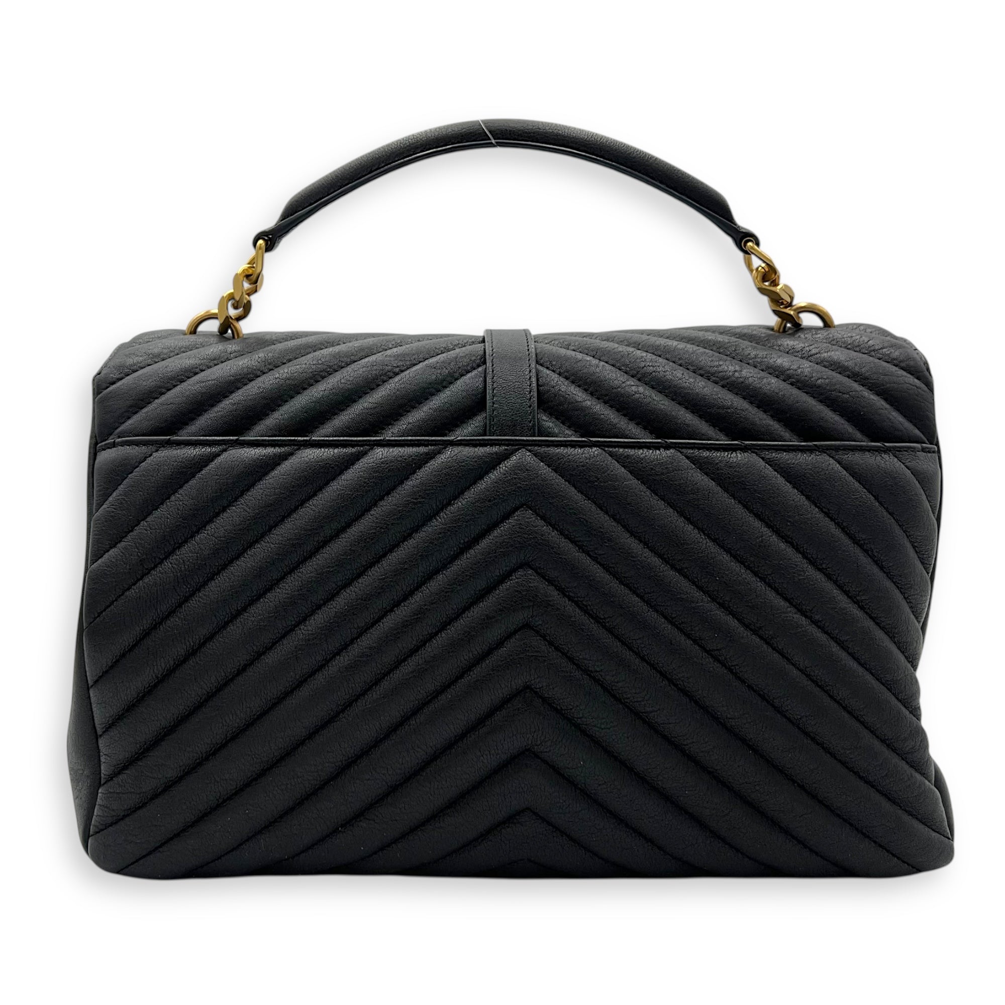 Saint Laurent College Top Handle Bag Black in Calfskin, Gold hardware_2